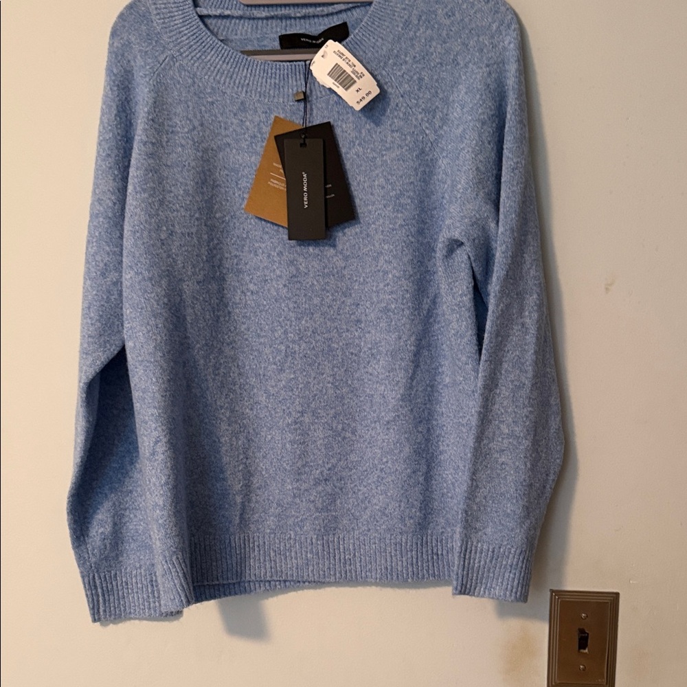 Vero Moda Light Blue Heather Knit Crewneck Sweater NWT XL